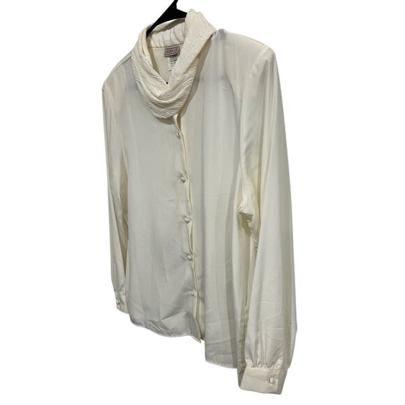 Vintage Lauren Lee White Button Up Blouse Pleated Collar Size 14 - Picture 3 of 9
